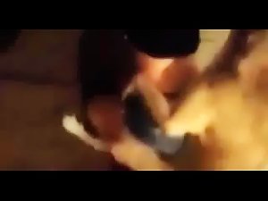 Dog humping Italian teen dog cums on her shorts