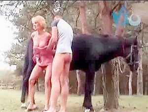 Horse threesome with a blonde